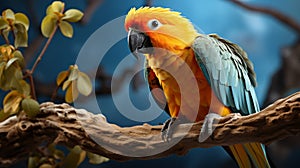 Colorful Parrot Perched On Tree Branch - Unreal Engine Rendered Art photo