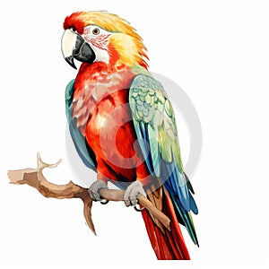 Colorful Parrot Sitting On Branch: Realistic Brushwork With Vibrant Colors