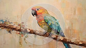 Colorful Parrot On Twig Oil Painting photo