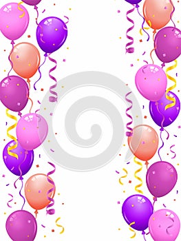 Colorful party balloons boy background with streamers and confetti.
