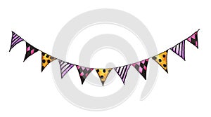 Colorful party bunting flag watercolor drawing isolated on white background.