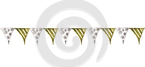 Colorful party bunting flag watercolor drawing isolated on white background.