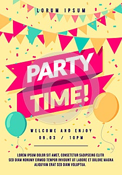 Colorful Party Time Poster With Balloons And Garland