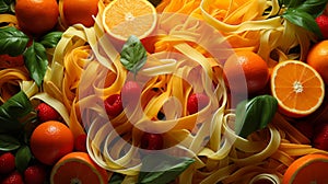 Colorful Pasta Noodles With Citrus Fruits - Max Rive Style