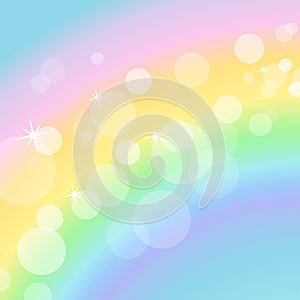 Colorful pastel background with rainbow and bokeh