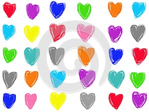 Colorful pastel doodle heart shape drawing isolate on white background.