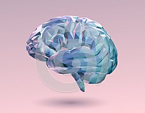 Colorful pastel low poly brain on pink BG