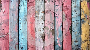 Colorful Pastel Painted Wooden Planks with Rustic Texture