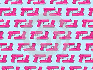 Colorful pastel pattern made of pink handguns.