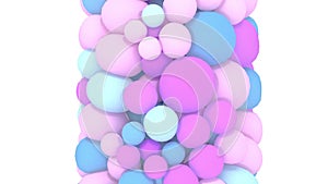 Colorful pastel pink and blue spheres arranged in a vertical column on a white back 3d