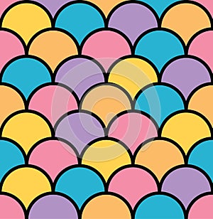 Colorful pastel scale seamless pattern black outline