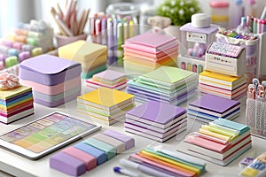 Colorful Pastel Stationery Desk Setup for Creative Projects and Organization Generative AI