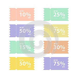 colorful pastel ticket shaped sale voucher vector design