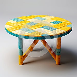 Colorful Patchwork Coffee Table With Bright Yellow And Blue Pattern