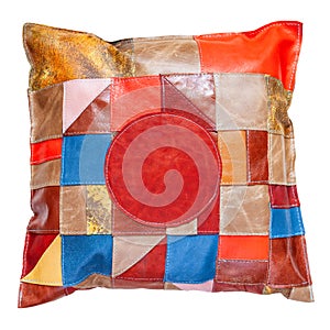 Colorful patchwork leather pillow isolated