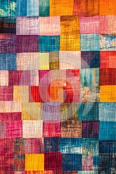 Colorful Patchwork Quilt with Vibrant Textures and Patterns in a Variety of Bright and Bold Colors