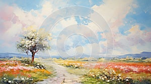 Colorful Path Of Flowers: A Stunning Oil Painting By Dao Trong Le photo
