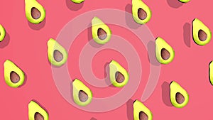 Colorful pattern with avocado sliced 3D elements, video footage 4K loopable