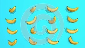 Colorful pattern with banana 3D elements, video footage 4K loopable