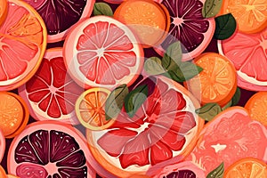 Colorful pattern of grapefruit slices