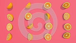 Colorful pattern with orange fruits sliced 3D elements, video footage 4K loopable