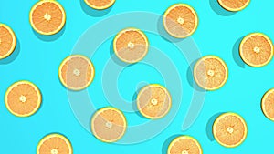 Colorful pattern with orange fruits sliced 3D elements, video footage 4K loopable