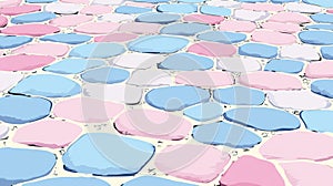 A colorful pattern of pastel stones in pink and blue, creating a playful, artistic surface