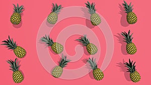 Colorful pattern with pineapples 3D elements, video footage 4K loopable