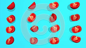 Colorful pattern with red tomatoes sliced 3D elements, video footage 4K loopable