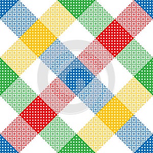Colorful pattern for spring summer picnic blanket, tablecloth, oilcloth. Seamless abstract vector geometric asymmetric tartan.