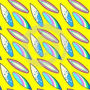Colorful pattern, surf boards on yellow background photo