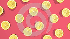 Colorful pattern with yellow citrus sliced 3D elements, video footage 4K loopable