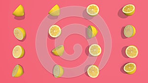 Colorful pattern with yellow citrus sliced 3D elements, video footage 4K loopable