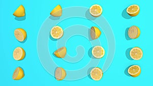 Colorful pattern with yellow lemon sliced 3D elements, video footage 4K loopable