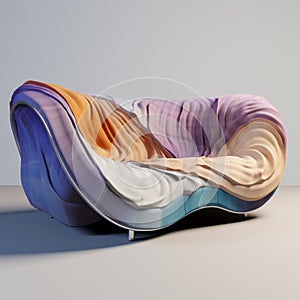 Colorful Patterned Sofa With Distorted Form And Multilayered Dimensions