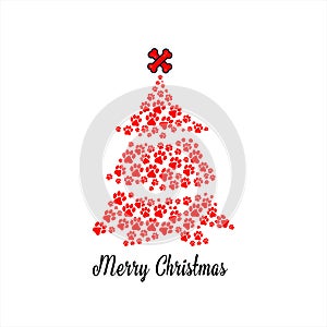 Colorful paw print christmas greeting card vector illustration