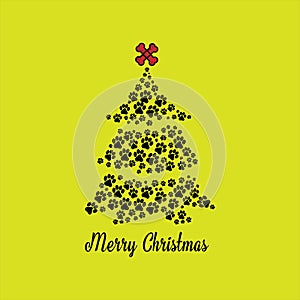 Colorful paw print christmas greeting card vector illustration