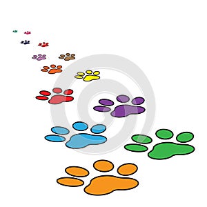 Colorful paw print icon vector illustration isolated on white ba