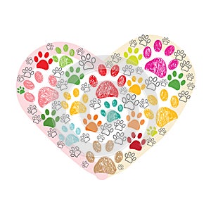 Colorful paw print made of hearts vector illustration
