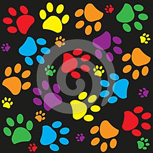 Colorful Paw print pattern vector illustration