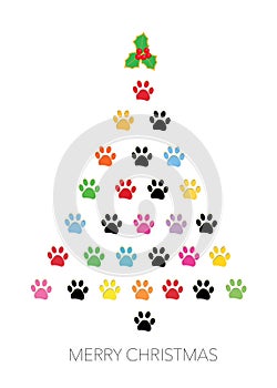 Colorful paw print reee christmas greeting card