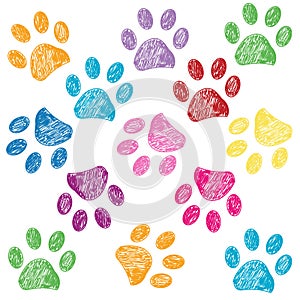 Colorful paw prints with rainbow colors. Paw prints pattern