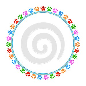 Colorful paws animal round frame vector image