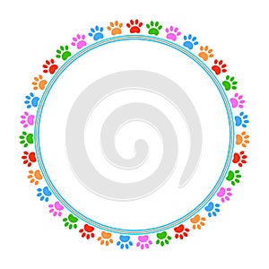 Colorful paws animal round frame vector image photo