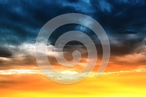 peaceful sunset with red-tinted clouds. Sky Background or texture