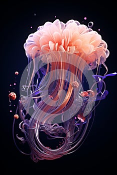 Colorful Peach Fuzz abstract jellyfish on dark background - vertical composition for design