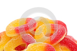 Peach Gummies on a White Background