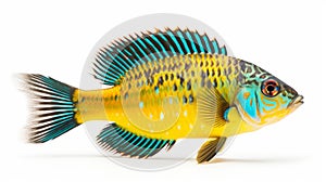 Colorful Peacock Cichlid Fish On White Background