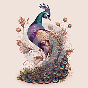 colorful peacock illustration 2D image Generative AI