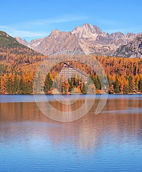 A colorful peaks of High Tatras reflected in Strbske Pleso